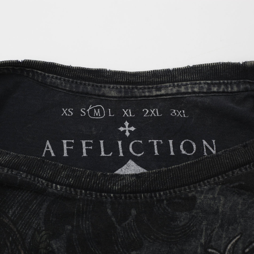 Y2K Affliction Skull Forest Woods Black Green T-Shirt Size M