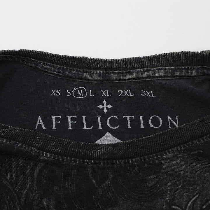 Y2K Affliction Skull Forest Woods Black Green T-Shirt Size M