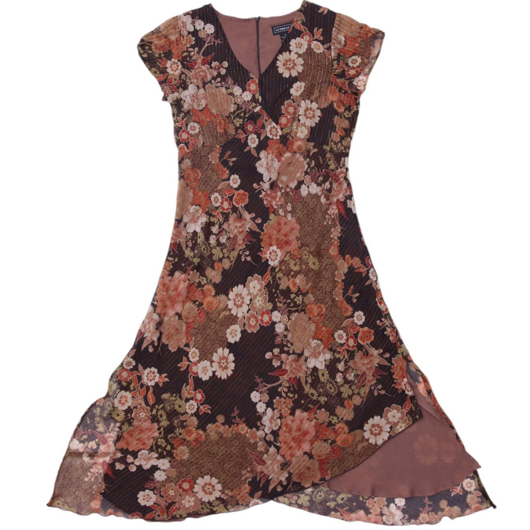 Y2K Ladies Elementz Floral Midi Dress Black Floral Pattern