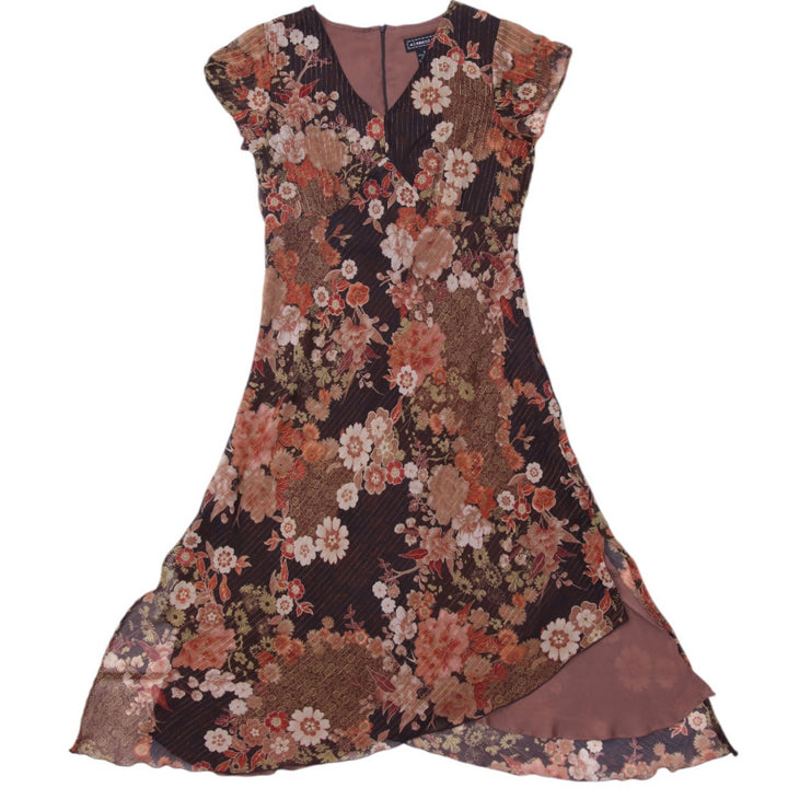 Y2K Ladies Elementz Floral Midi Dress Black Floral Pattern
