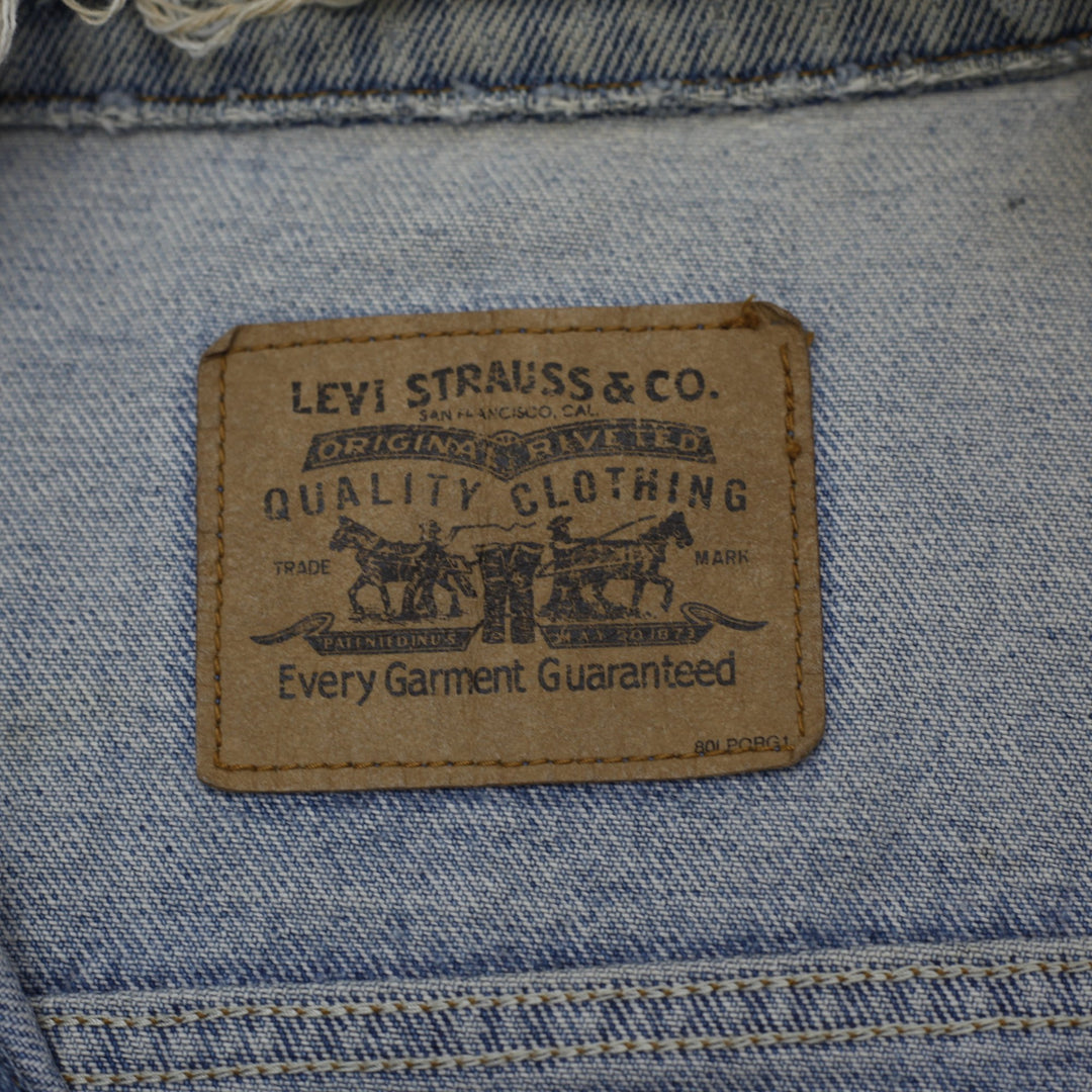 Vintage Levi Strauss Trucker Jacket Washed Blue Distressed Denim Size 48