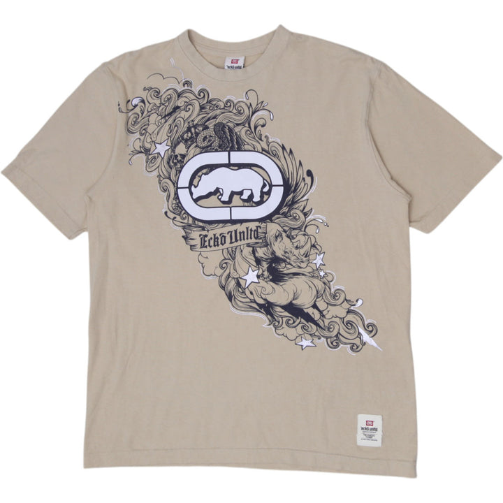 Y2K Mens Eckō Unltd. Rhino Graphic T-Shirt - Tan / Beige Size Medium