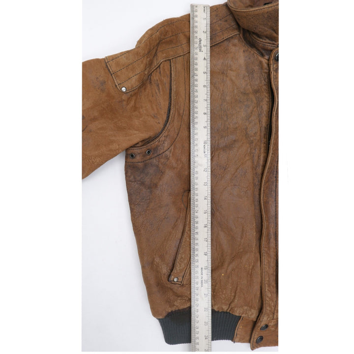 Rare 90s Henry Huit Preview Leathers Aviator Style Motorcycle Graphic Lined Distressed Jacket | Migration_Jac | Fashion Rerun