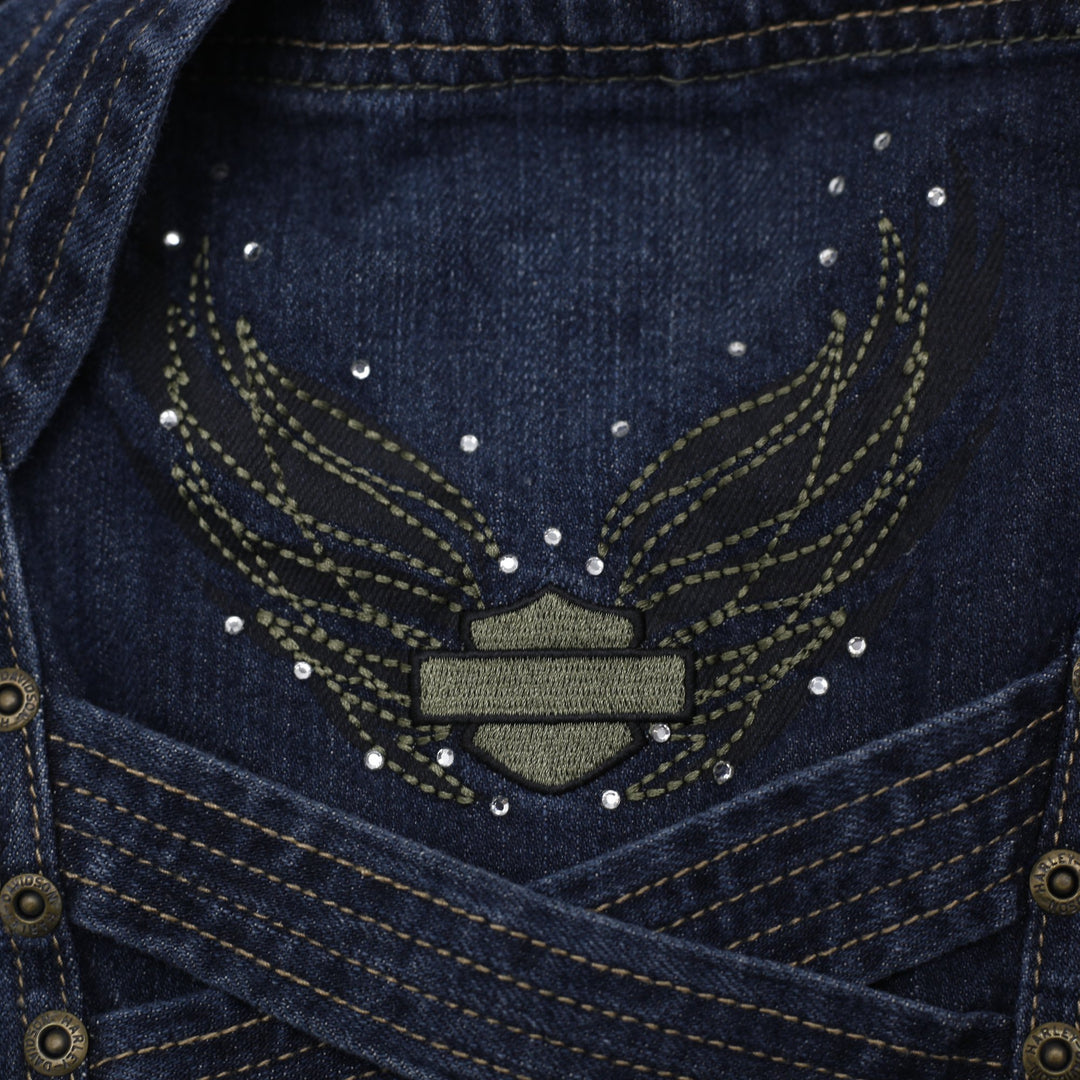 Ladies Harley Davidson Adjustable Straps Denim Corset Top Size M