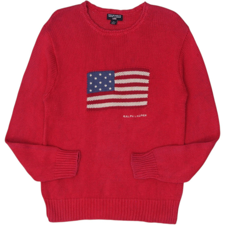 Vintage Red Polo Ralph Lauren Iconic American Flag Embroidered Stars Sweater M