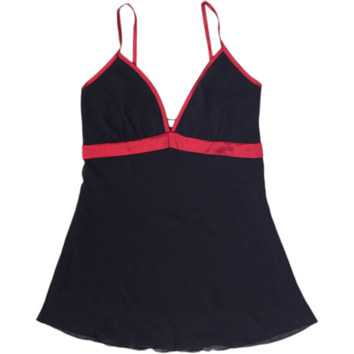 Y2K Ladies Mariposa  Black Red Satin Trim Cami Top Smocked Back Babydoll Size M