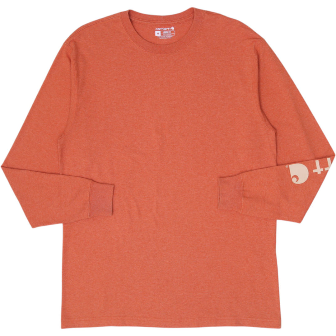 Mens Carhartt K231 Loose Fit Long Sleeve Sleeve Logo T-Shirt Burnt Orange Medium