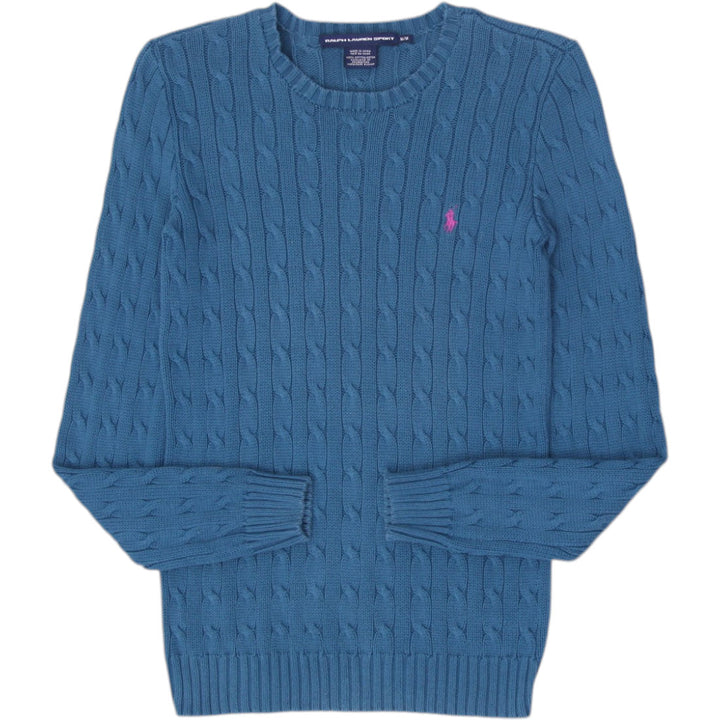 Vintage Ladies Ralph Lauren Sports Teal Cable Knit Cotton Sweater M | Migration_Knitwear & Sweaters RL Collec | Fashion Rerun