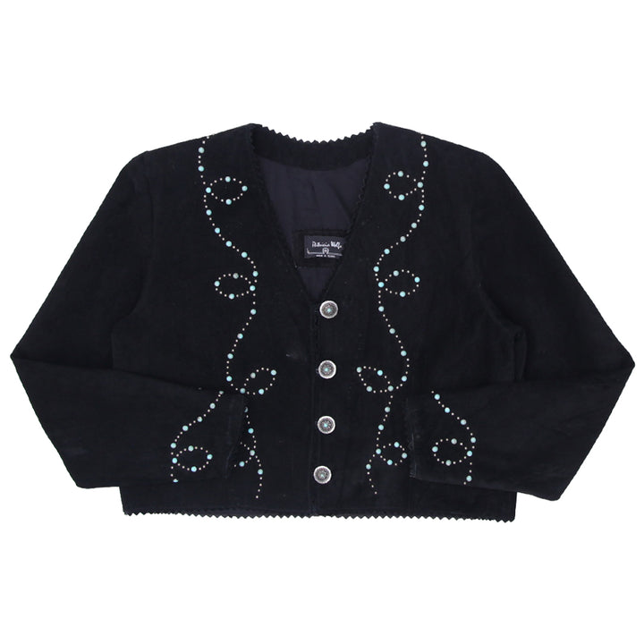 Vintage Patricia Wolf Black Suede Embellished Jacket Size L Made in Texas - Fashion Rerun Vintage Migration_Jacket
