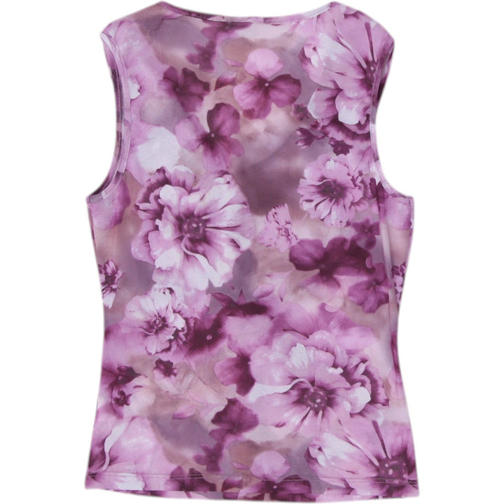Y2K Ladies Suzy Shier Purple Floral Mesh Sleeveless Top Size S