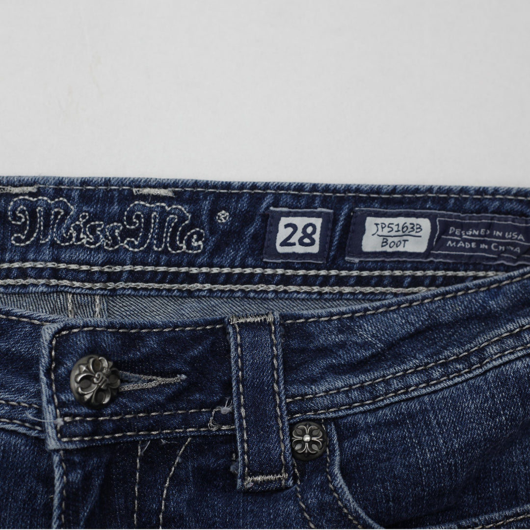 Y2K Ladies Miss Me Bootcut Jeans Blue Embroidered Denim | Migration_Jeans & Pants - Back View | Fashion Rerun