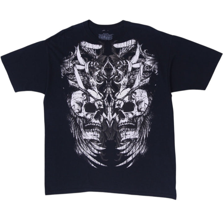 Y2k Mens MMA Elite Mall Goth Double Skull Graphic T Shirt Black Mens XL