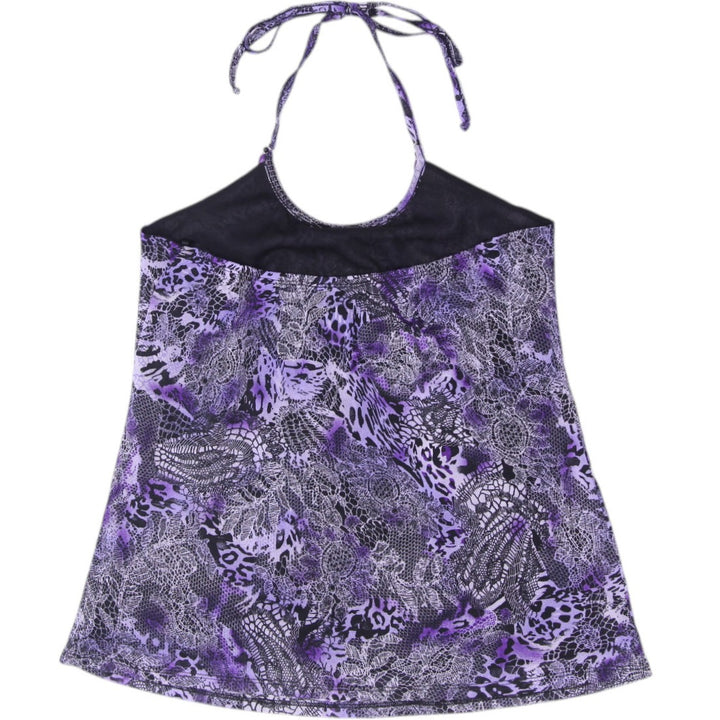 Y2K Ladies nake Print Sheer Mesh Halter Cami Top Size L