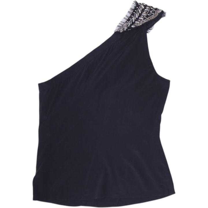 Y2K Ladies Bebe One Shoulder Silk Blend Beaded Top Black Size S