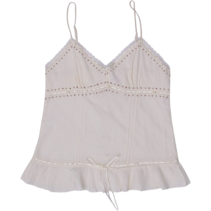 Y2K Ladies Xhilaration Eyelet Lace Ruffle Hem Tie Cami Top Size M