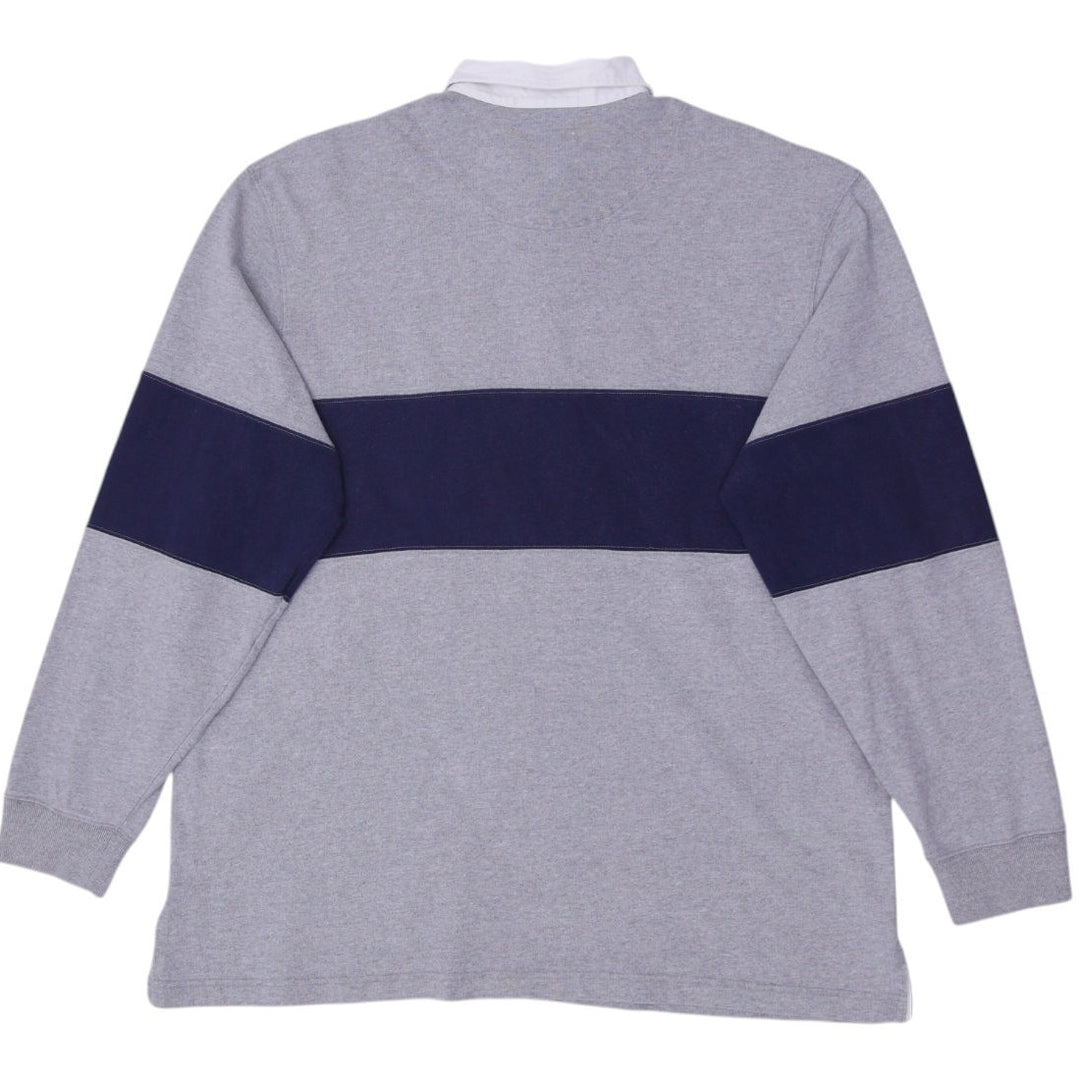 Mens Ralph Lauren Rugby Shirt Gray Navy Striped Cotton Long Sleeve Polo Size XL