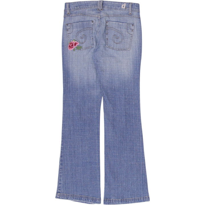 Y2K Ladies d.jeans Embroidered Floral Blue Flare Denim Jeans Size 4