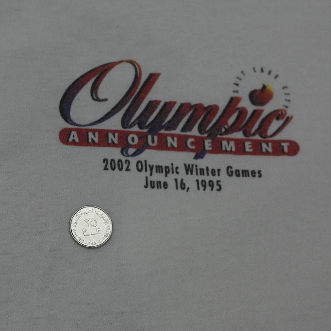 Vintage 1995 Salt Lake City Olympic Announcement T-Shirt -Party Of The Century Single Stitch - Fashion Rerun Vintage Migration_T-Shirt