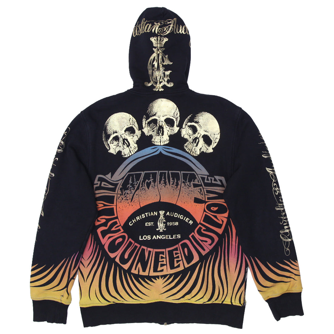 Shop Y2K Christian Audigier Full Zip AOP Reversible Hoodie Size L