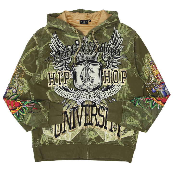 Mens Y2K Christian Audigier Hip Hop University Stoned Skull Print Full Zip Hoodie - Fashion Rerun Vintage Migration_Sweaters