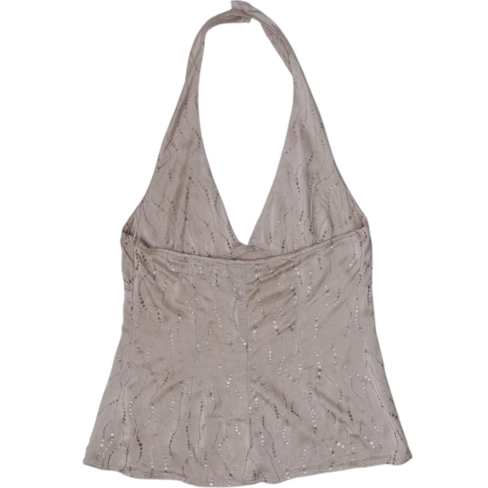 Y2K Glitter Halter Top Beige Size 3 | Migration_Y2K Tops - Side View | Fashion Rerun