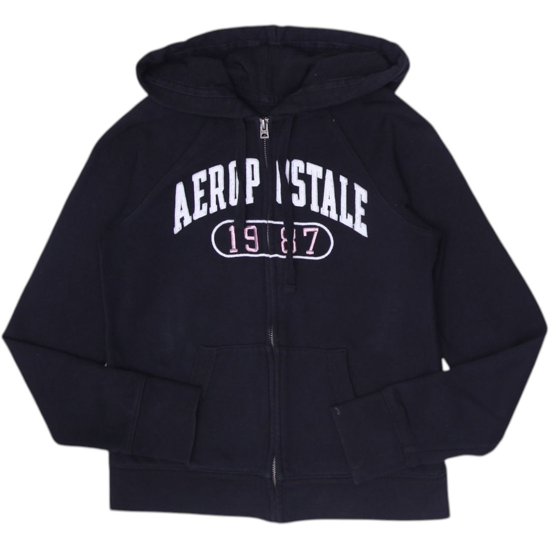 Y2K Ladies Aeropostale Hoodie Black Full Zip Spell Out Graphic Size XS
