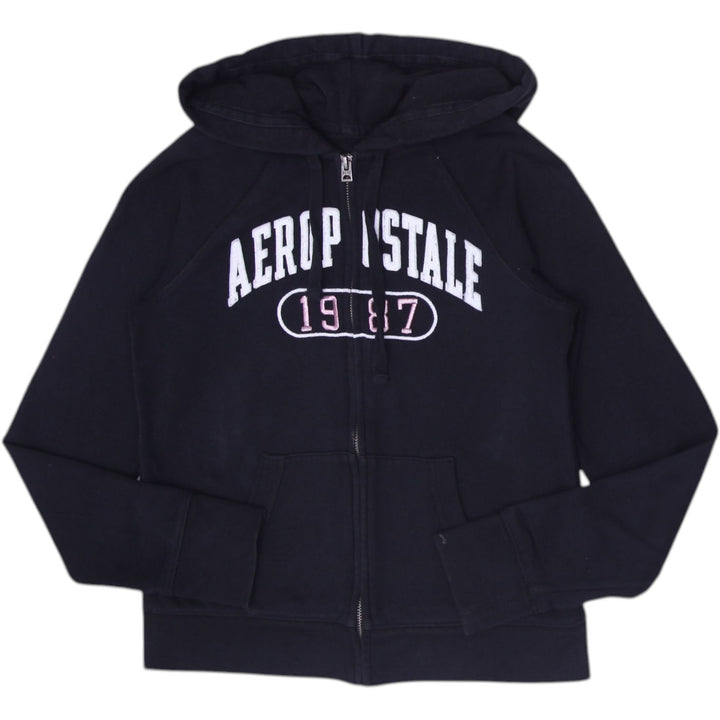 Y2K Ladies Aeropostale Hoodie Black Full Zip Spell Out Graphic Size XS
