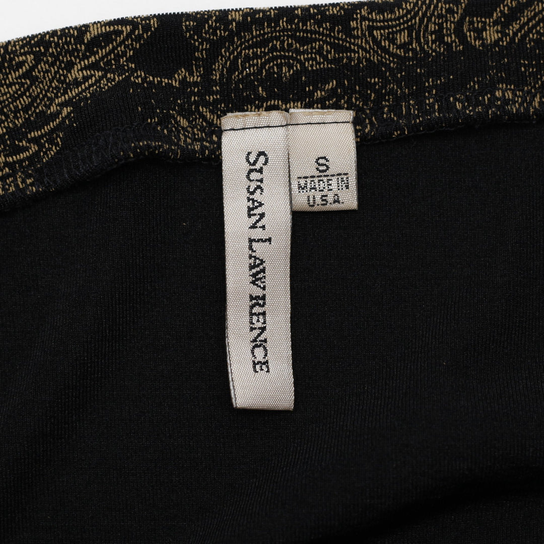 Y2K Ladies Susan Lawrence Paisley Gold Metallic Trumpet Hem Midi Skirt Size S