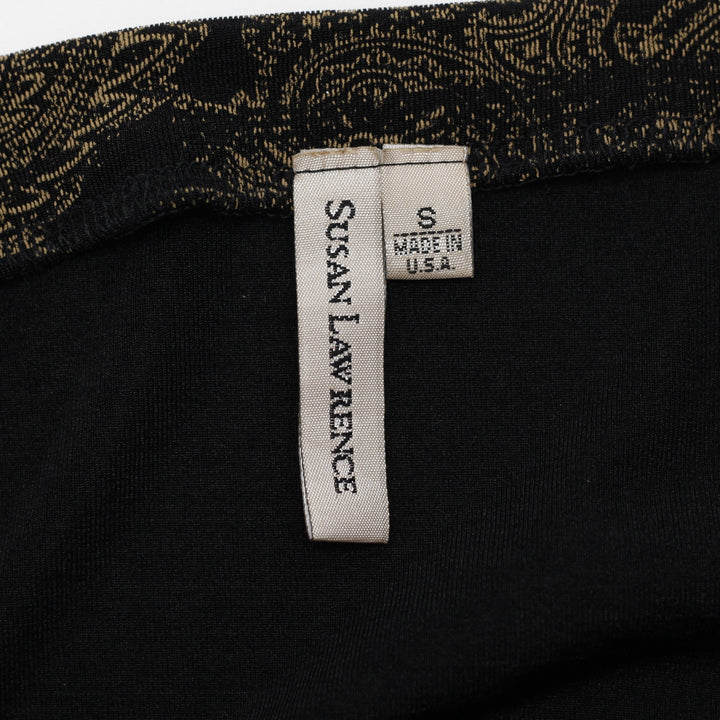 Y2K Ladies Susan Lawrence Paisley Gold Metallic Trumpet Hem Midi Skirt Size S