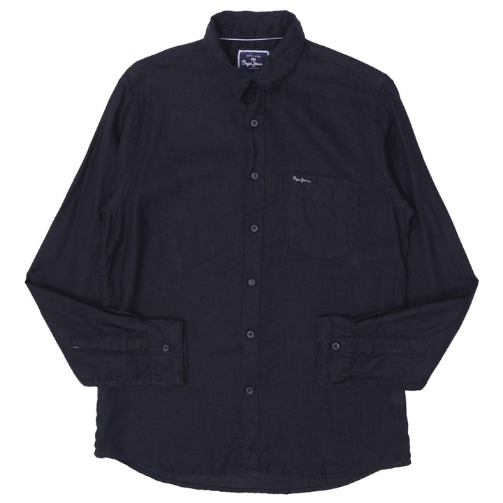 Mens Pepe Jeans 100% Linen Black Long Sleeve Shirt