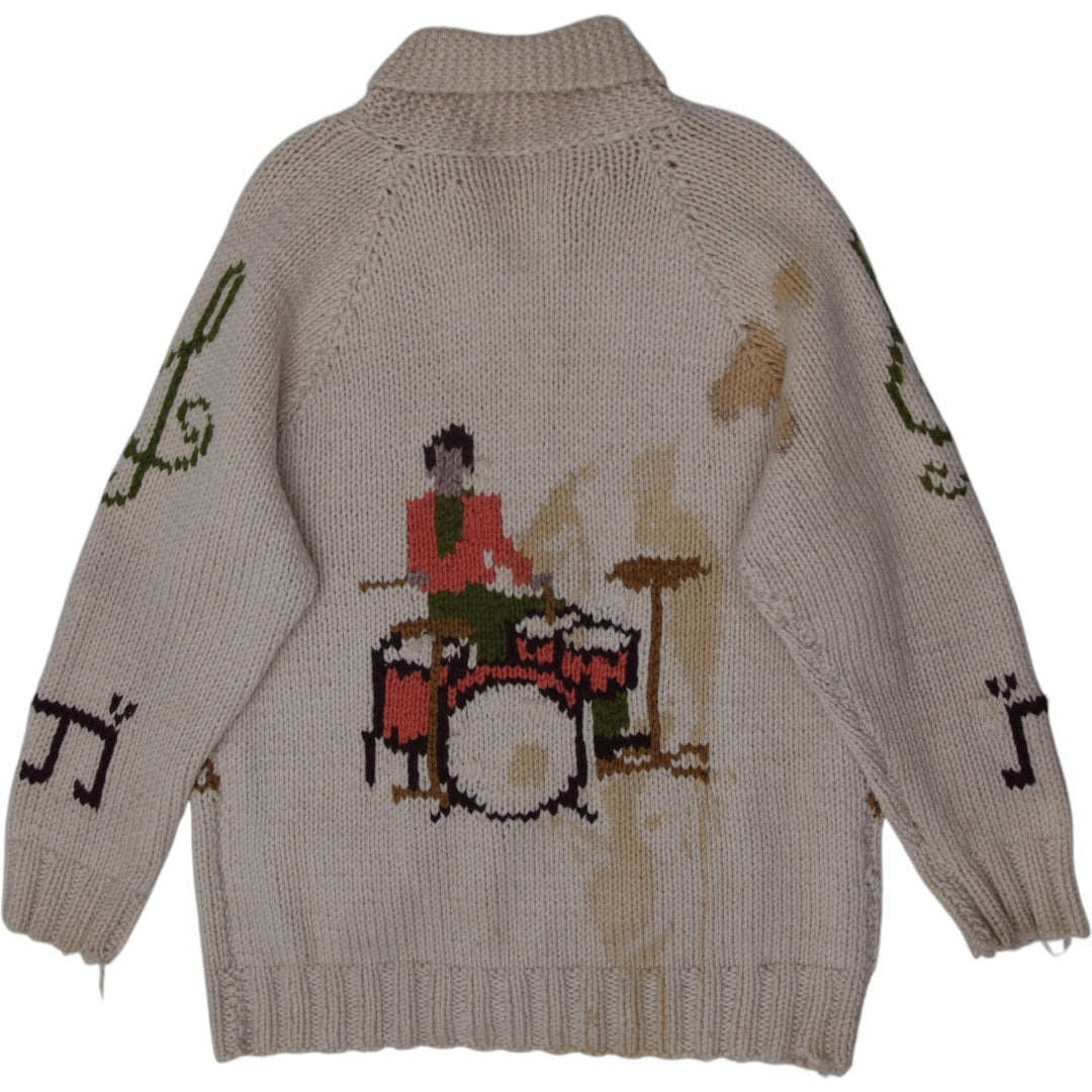 Vintage Mens Patterned Knitwear Full Zip Sweater Size L | Migration_Knitwear & Sweaters - Side View | Fashion Rerun