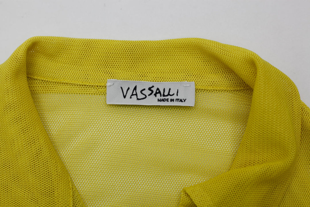 Y2K Ladies Vassalli Made in Italy Yellow Mesh Sheer Button Up Top Size 42
