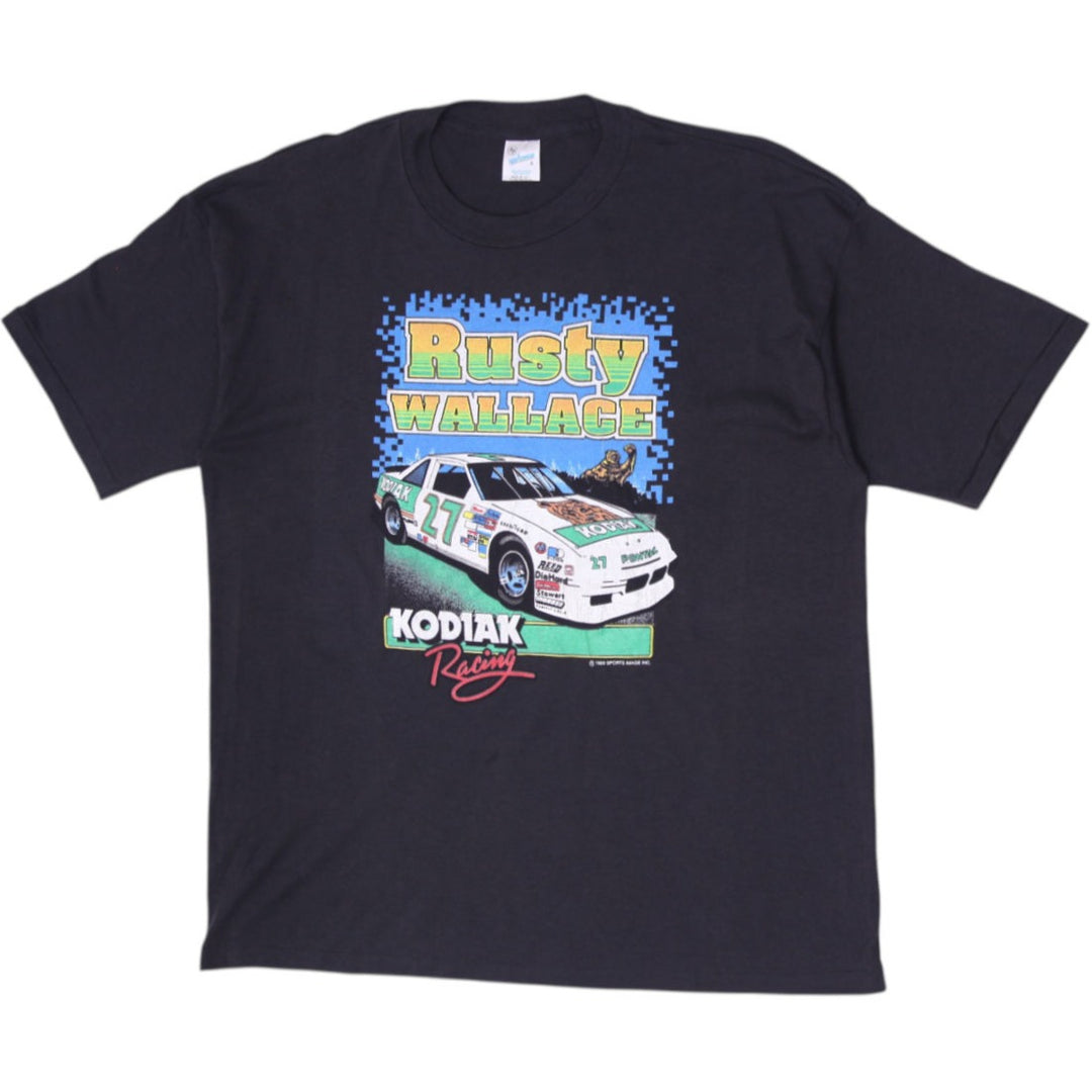 Vintage 1989 Rusty Wallace T-Shirt XL NASCAR Kodiak Racing Bear Single Stitch