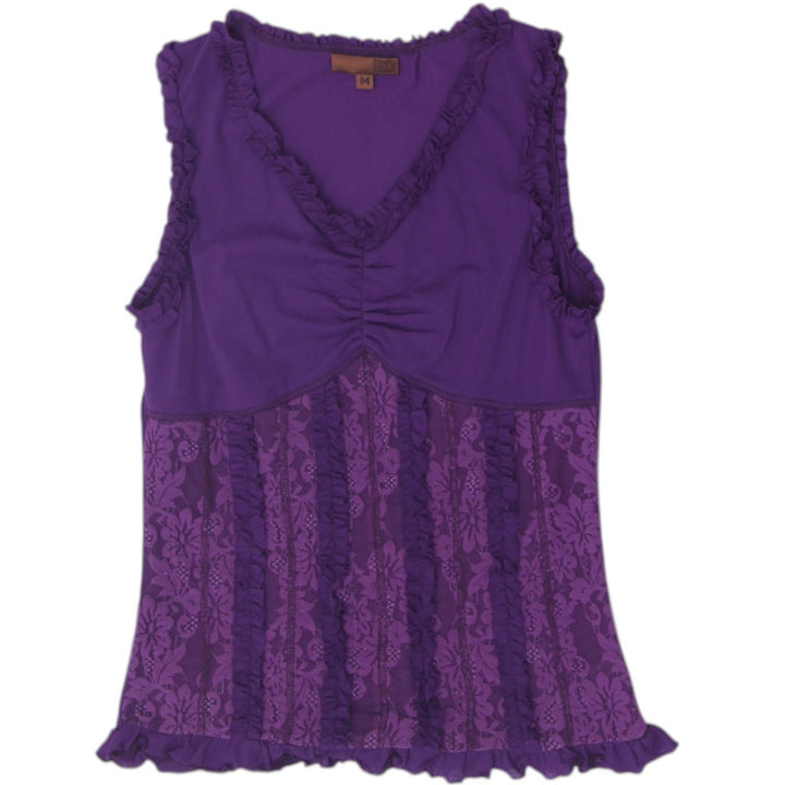 Y2K Ladies Touch Floral Lace Trim Ruffle Tank Top Size M