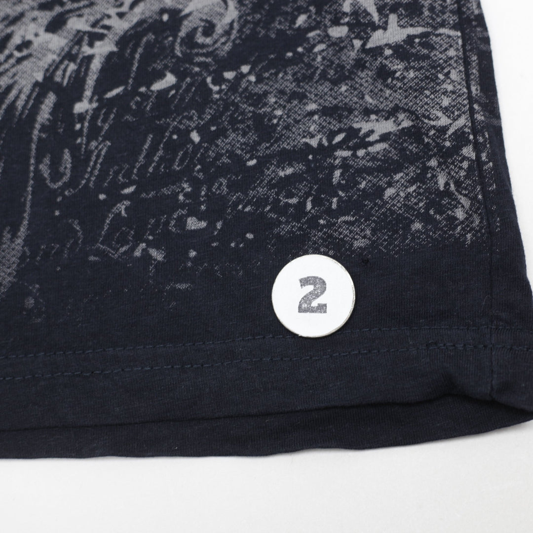 Y2K Mens Akonflic Winged Cross Gothic Graphic T-Shirt Black Acid Wash Size L