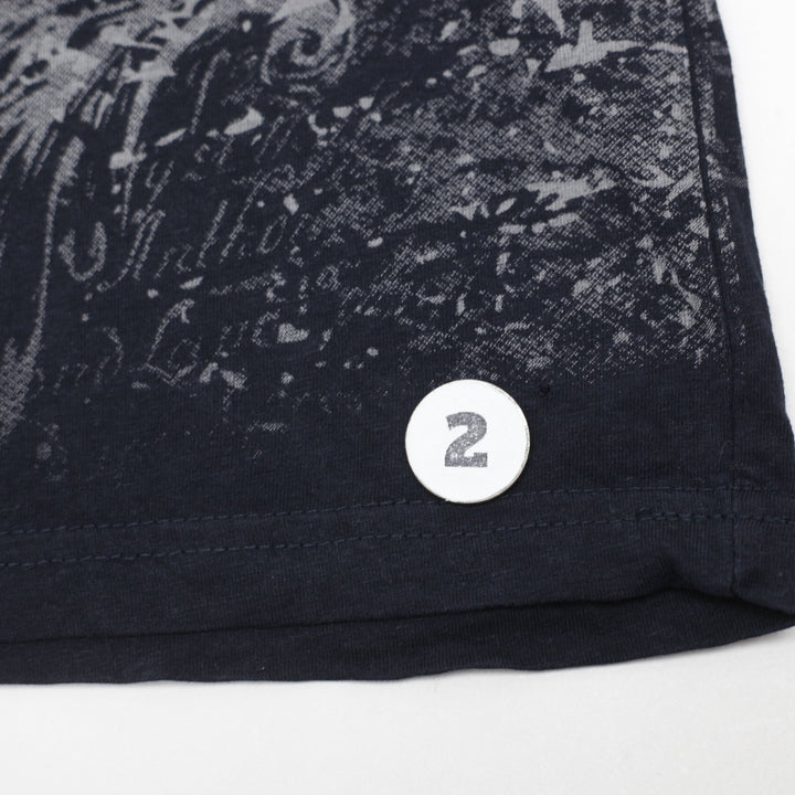 Y2K Mens Akonflic Winged Cross Gothic Graphic T-Shirt Black Acid Wash Size L