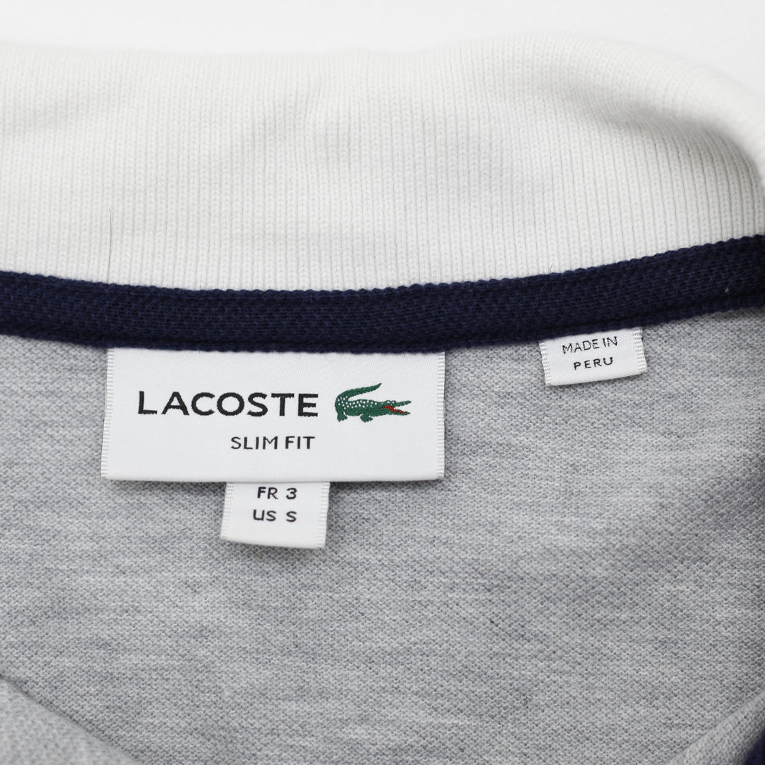 Mens Lacoste Heather Grey Colorblock Collar Slim Fit Polo T-Shirt Size S