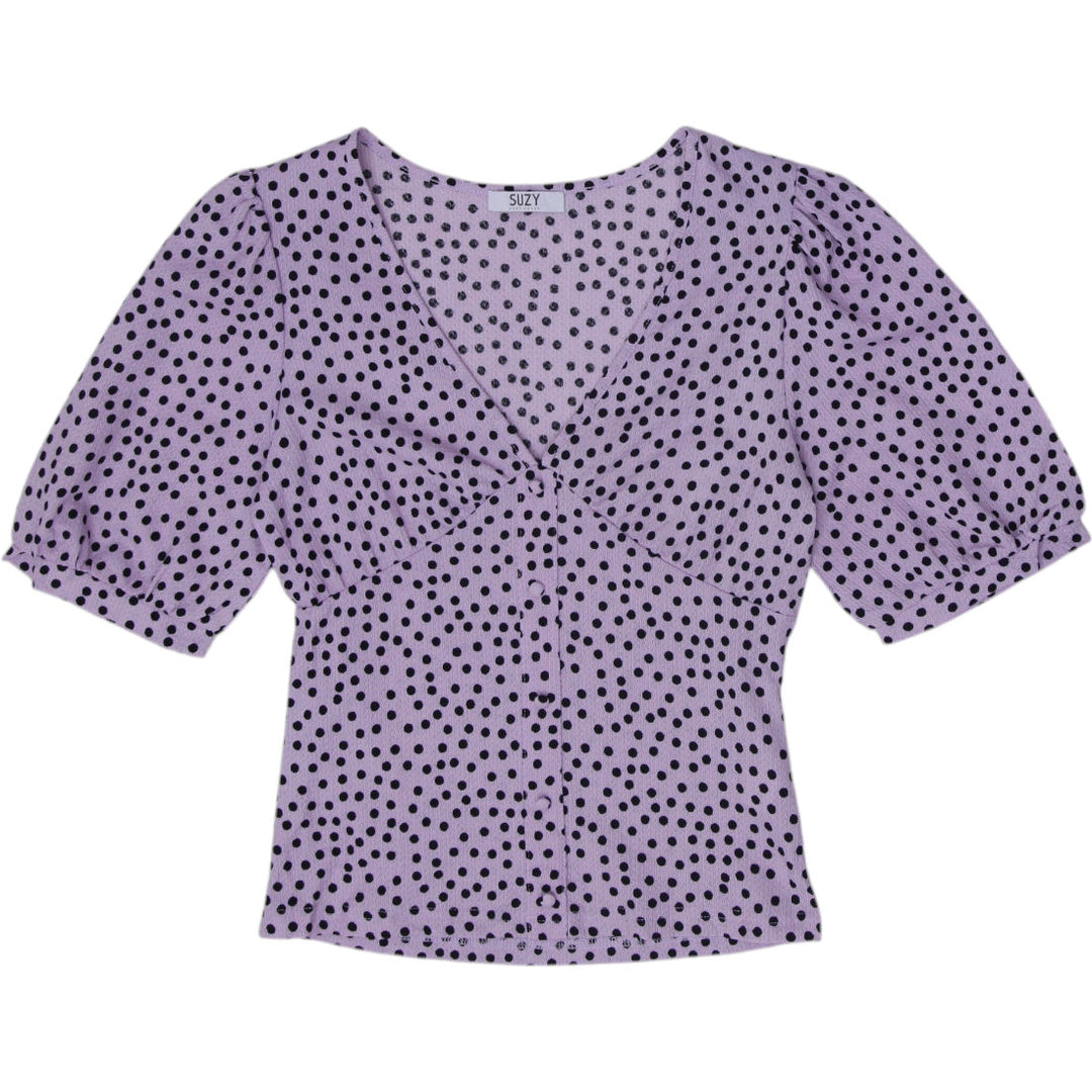 Y2K Ladies Suzy Shier Polka Dot Puff Sleeve Blouse