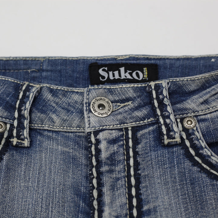 Y2K Womens Suko Jeans Blue Flare Denim Contrast Stitching Size 8