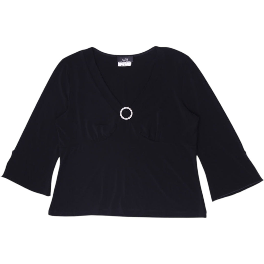 Y2K Ladies AGB Byer California Black O Ring Rhinestone Top Size XL
