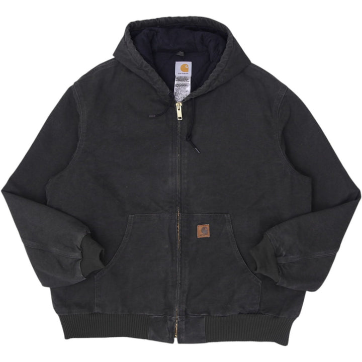 Men Carhartt J130 MOS Green Duck Canvas Hooded Quilted Jacket