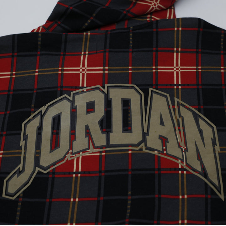 Mens Jordan Hoodie Tartan Plaid Fleece Red Black Checkered Size M