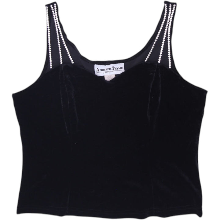 Y2K Ladies Another Thyme Velvet Rhinestone Strap Tank Top Size L
