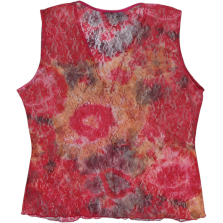 Y2K Ladies Cute Girl Tie Dye Sleeveless V-Neck Mesh Top Mae in USA Size L