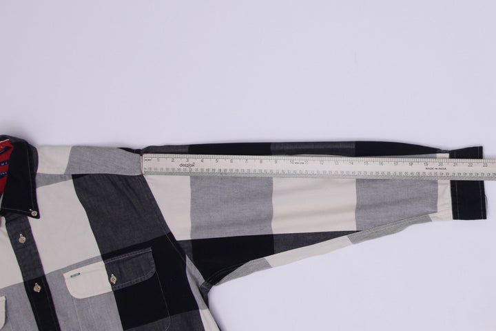 Vintage Mens Tommy Hilfiger Shirt Black Gray Check Long Sleeve Cotton Size M
