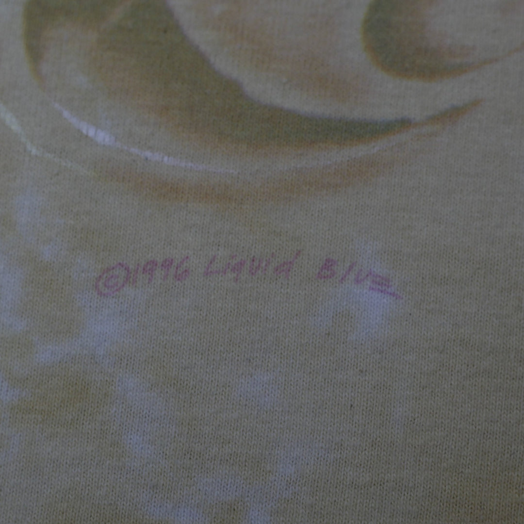 Vintage 90s Liquid Blue Sea Turtle Beach Tie Dye All Over Print Beach Scene T-Shirt Single Stitch