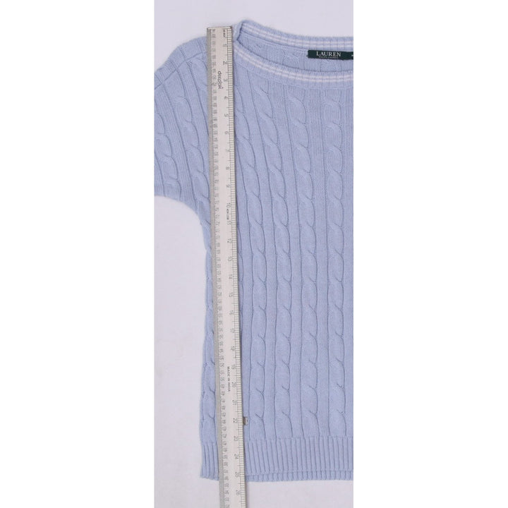 Ladies Ralph Lauren Light Blue Cable Knit Short Sleeve Sweater Size M