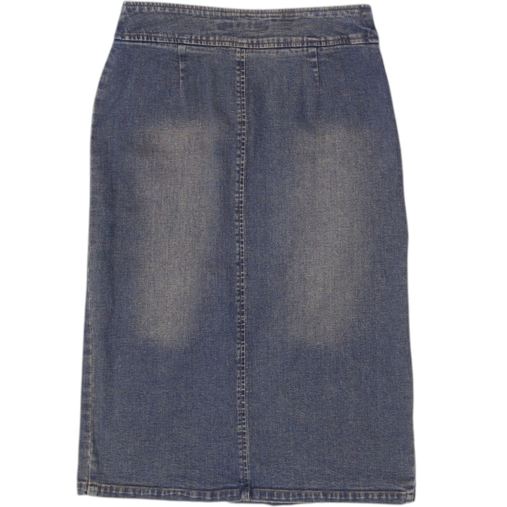 Y2K Ladies Distressed Vintage Style Denim Midi Skirt Size S | Migration_Skirts - Side View | Fashion Rerun