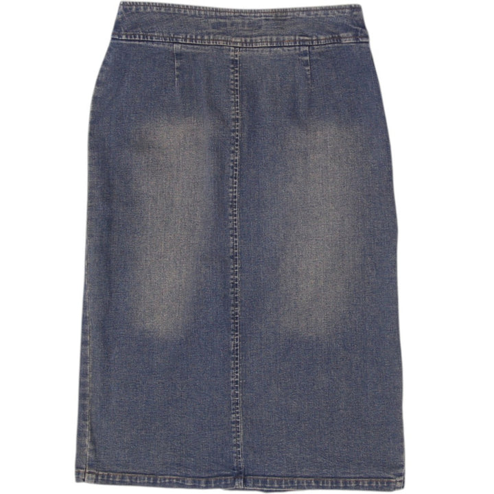 Y2K Ladies Distressed Vintage Style Denim Midi Skirt Size S | Migration_Skirts - Side View | Fashion Rerun