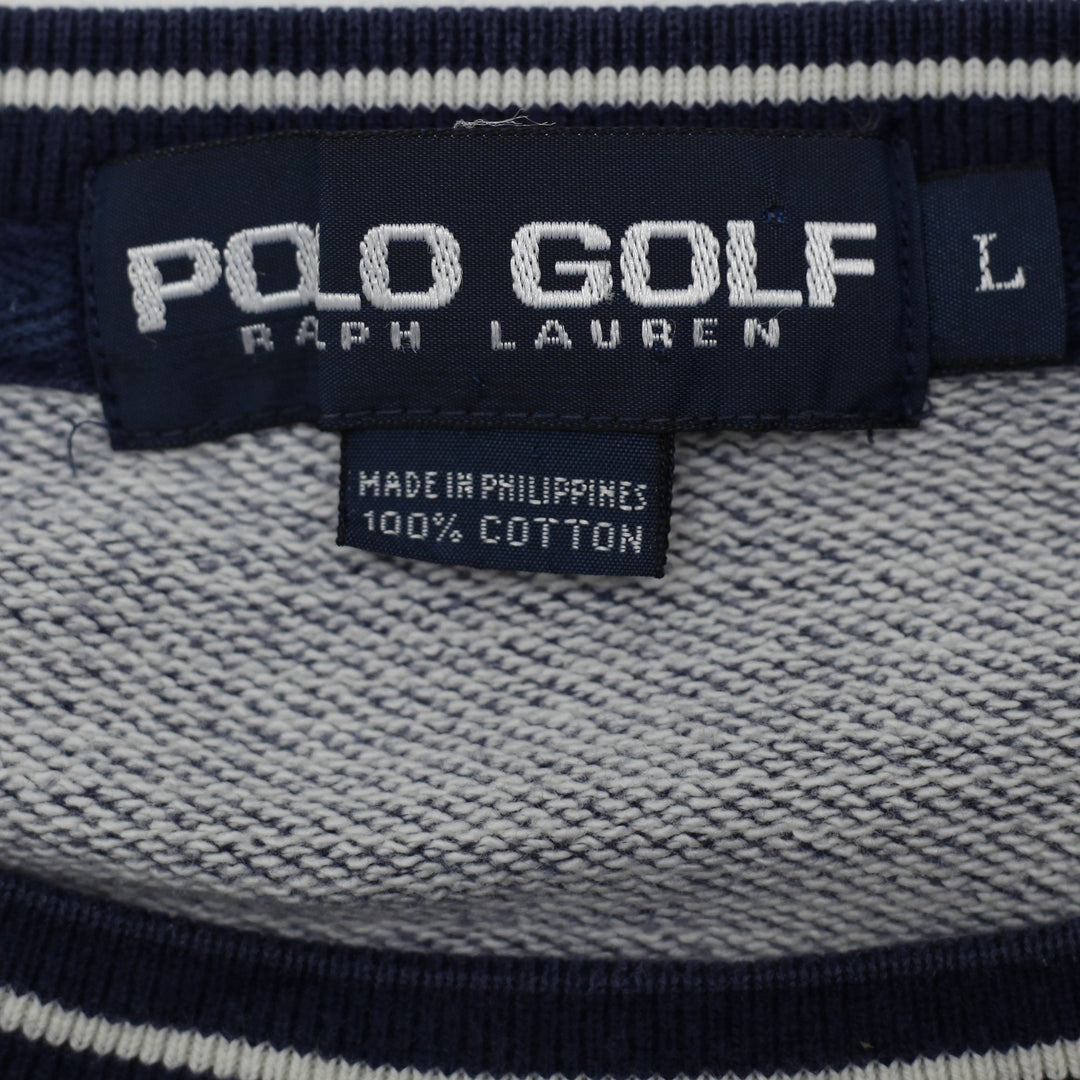 Vintage Polo Golf Ralph Lauren Striped Pullover Sweatshirt Ribbed Trim Size L